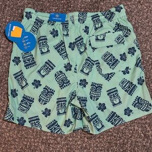 Green and Navy Patterned Men's Swim Shorts